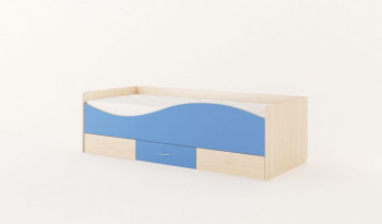 Кровать детская с ящиками Волна (Беленый дуб/Синий) в Сузуне - suzun.mebel54.com | фото