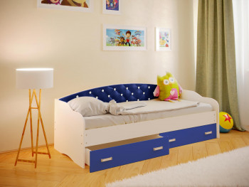 Кровать Софа-7 с мягкой спинкой со стразами (800х1900) Белый/Синий в Сузуне - suzun.mebel54.com | фото