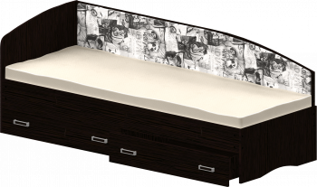 Кровать Софа-9 с мягкой спинкой с рисунком Милана (900х1900) Венге в Сузуне - suzun.mebel54.com | фото