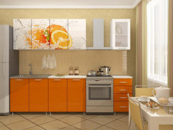Кухонный гарнитур 1,6м Апельсин (Белый/Оранжевый металлик/Фотопечать апельсин) в Сузуне - suzun.mebel54.com | фото