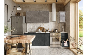 Кухонный гарнитур Нувель 1800мм белый/бетон коричневый/бетон черный в Сузуне - suzun.mebel54.com | фото