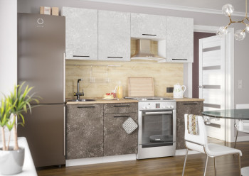 Кухонный гарнитур Нувель 2100мм белый/бетон коричневый в Сузуне - suzun.mebel54.com | фото