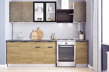 Кухонный гарнитур Стоун 2.0 (белый/камень темно-серый/акация светлая) в Сузуне - suzun.mebel54.com | фото