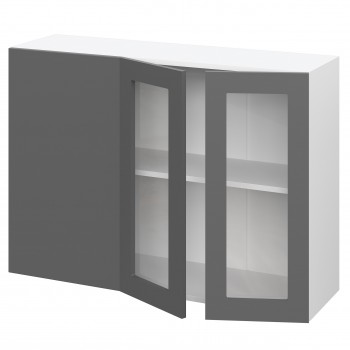 Норд ШВУПС 1000 Шкаф верхний угловой со стеклом (Софт черный/корпус Белый) в Сузуне - suzun.mebel54.com | фото