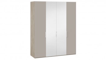 Шкаф комбинированный с 2 глухими и 2 зеркальными дверями «Эмбер» Баттл Рок/Серый глянец в Сузуне - suzun.mebel54.com | фото