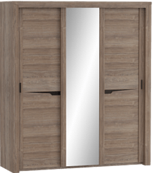 Шкаф трехдверный Соренто с раздвижными дверями Дуб стирлинг/Кофе структурный матовый в Сузуне - suzun.mebel54.com | фото